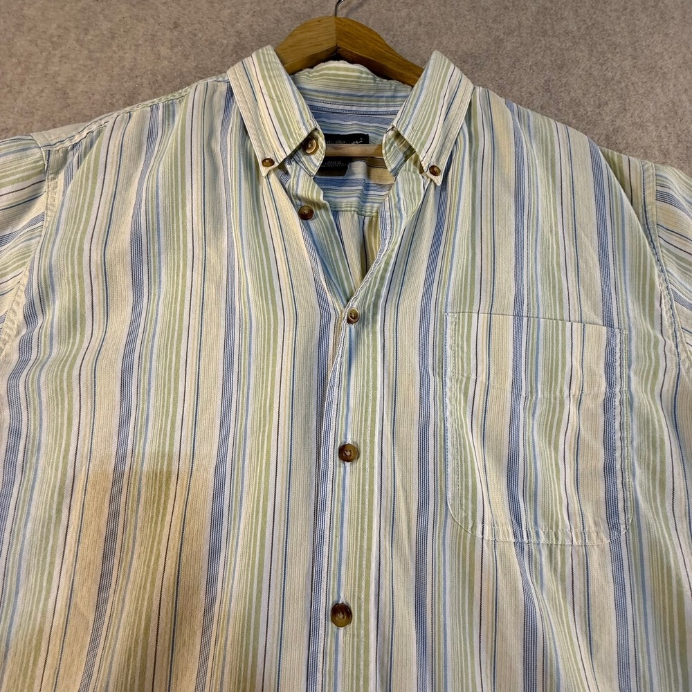 Eddie Bauer Mens Large Relaxed Fit Short Sleeve Striped Cotton Button Down Shirt - Picture 4 of 7